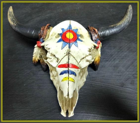 Western Mini Cow Bull Skull Rustic Tribal Hanging Wall Sculpture Figurine Decor