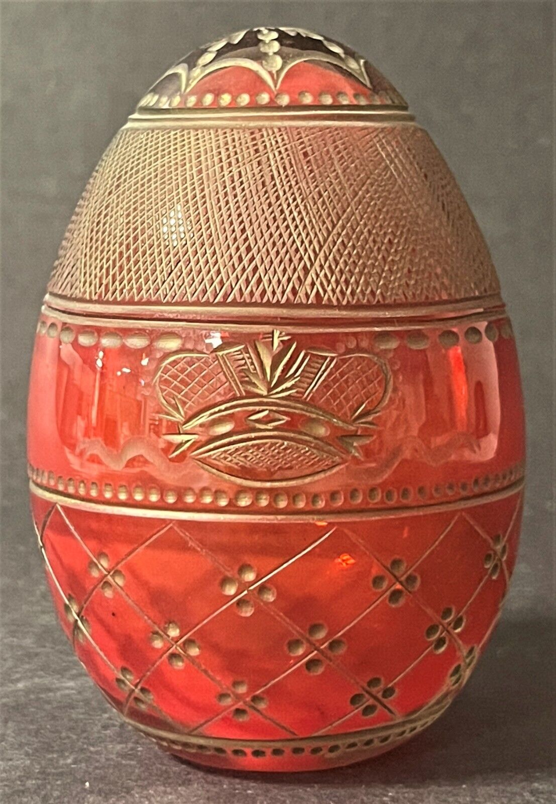 Rare Antique 19C Imperial Russian Carved Crystal Easter Egg