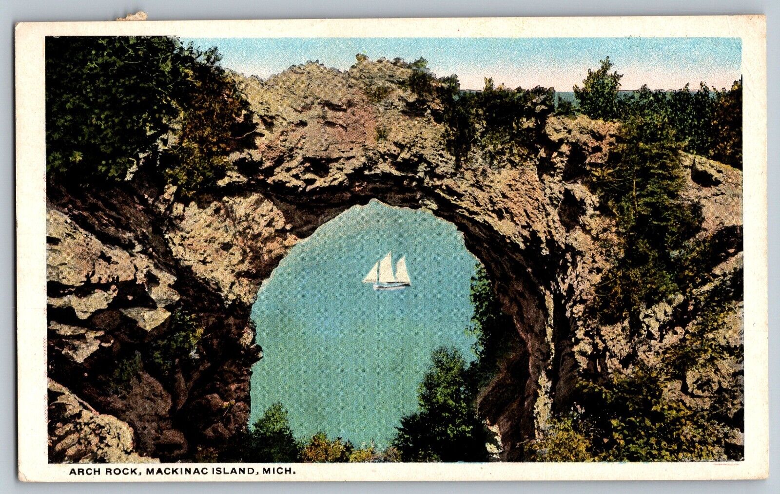 Mackinac Island, Michigan MI - Famous Arch Rock - Vintage Postcard - Posted