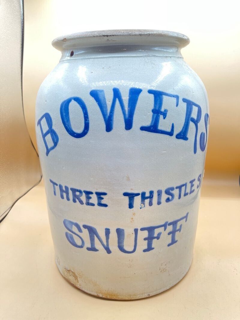 Fulper Pottery Bowers Three Thistles Snuff Stoneware Crock Rare Vintage