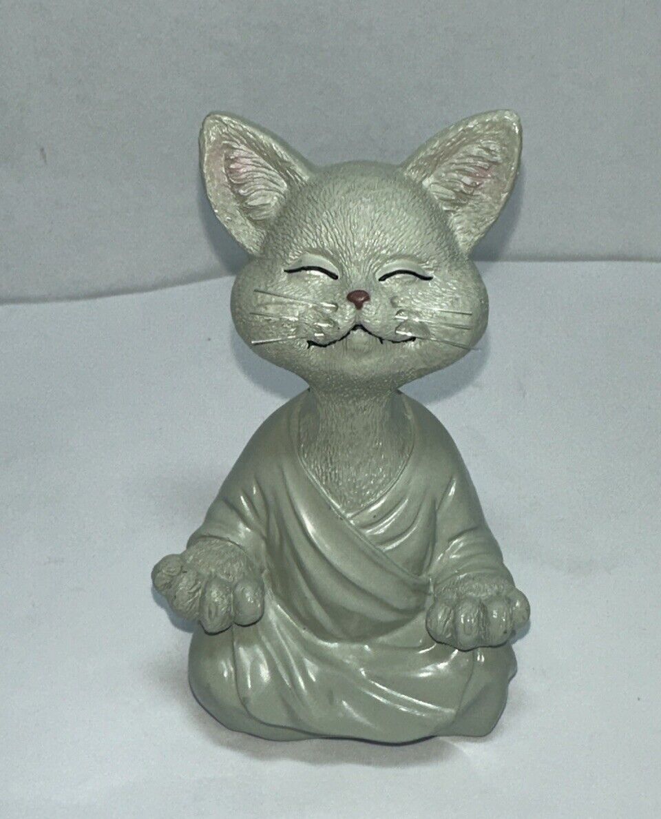 Happy Cat Whimsical Meditation Green Buddha Cat Figurine 5”x3” Whiskers Kitten
