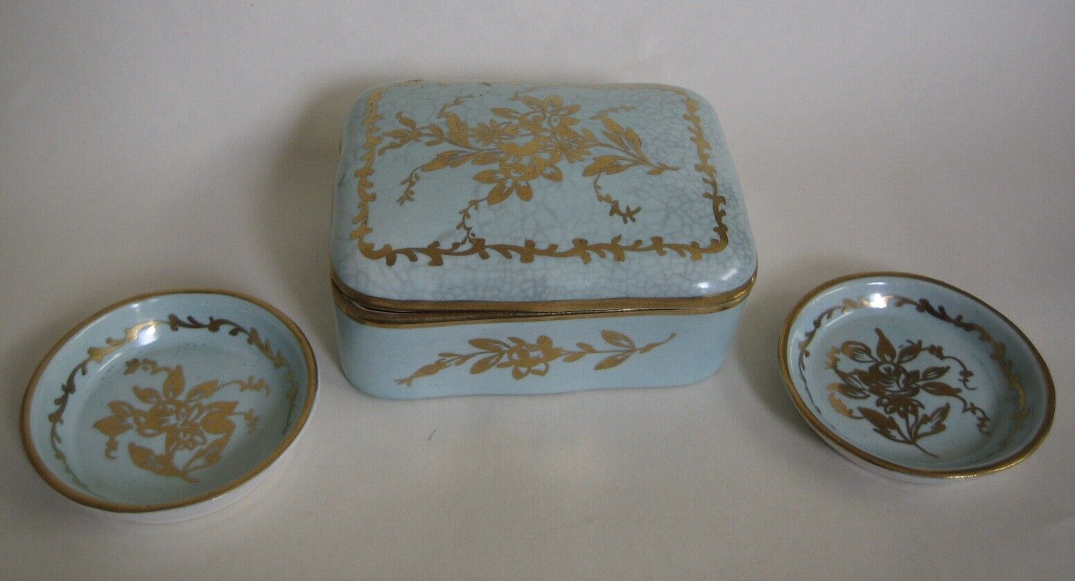 Antique Amoges Porcelain Trinket Box 2 Dish Tray  Hand Painted