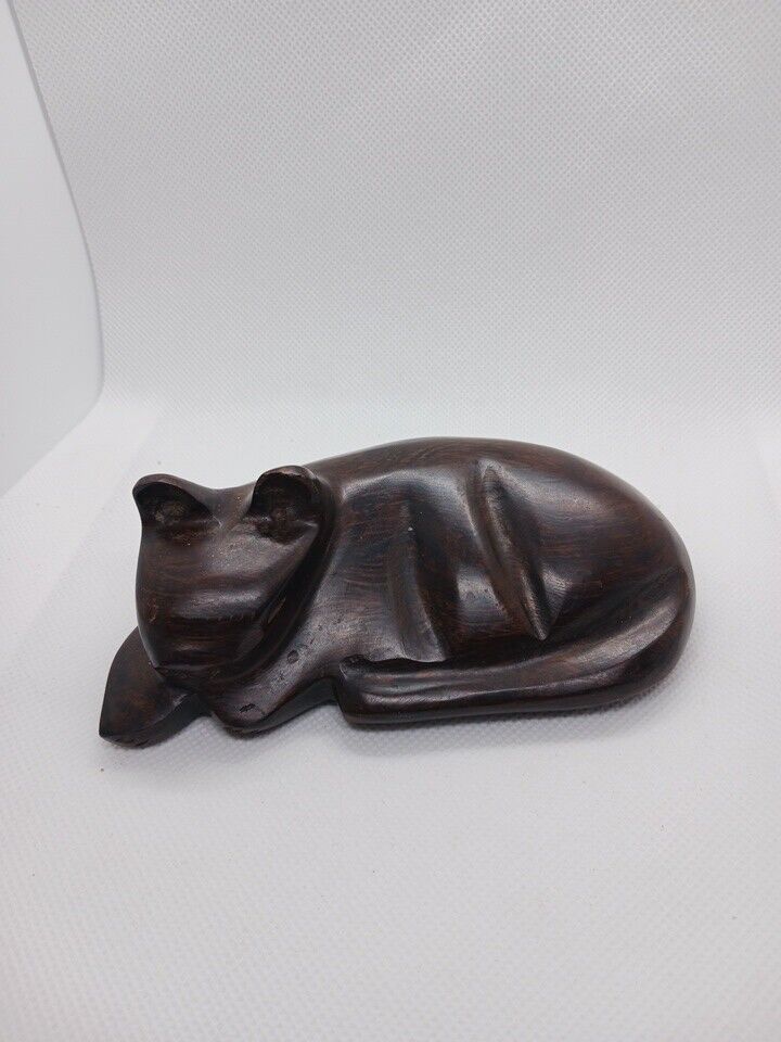 Hand Carved Abstract Mahogany Wood Cat 5” Purchased In Brazil In 1959 MCM Nice