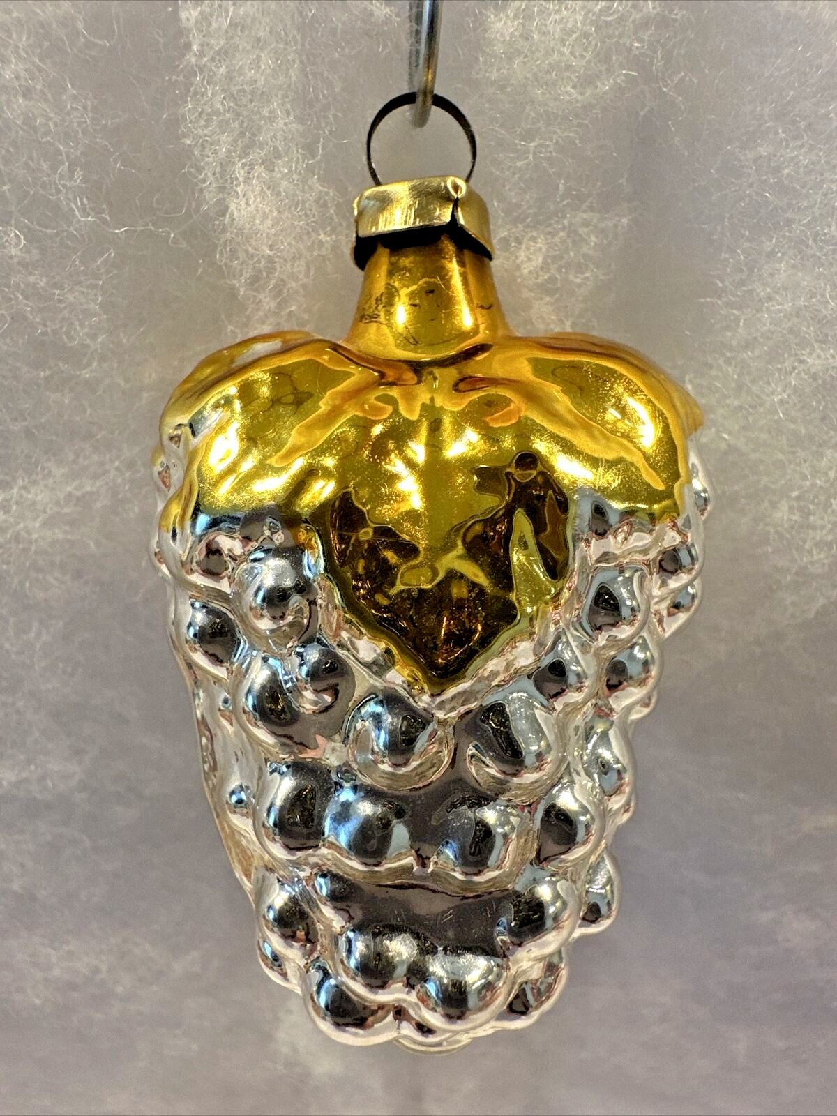 Vintage 1960s Rare Mercury Glass Grape Bunch Silver Gold Ornament 2.5\