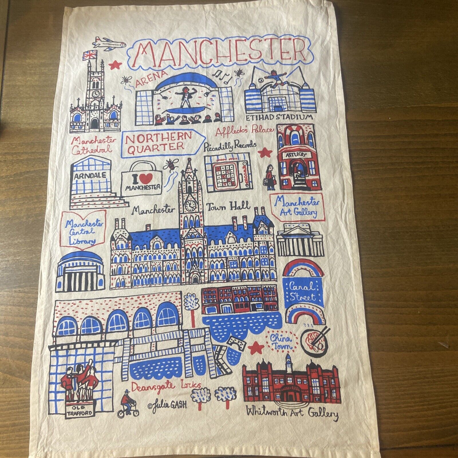 Rare Manchester England British Cotton Kitchen Tea Towel by Julia Gash