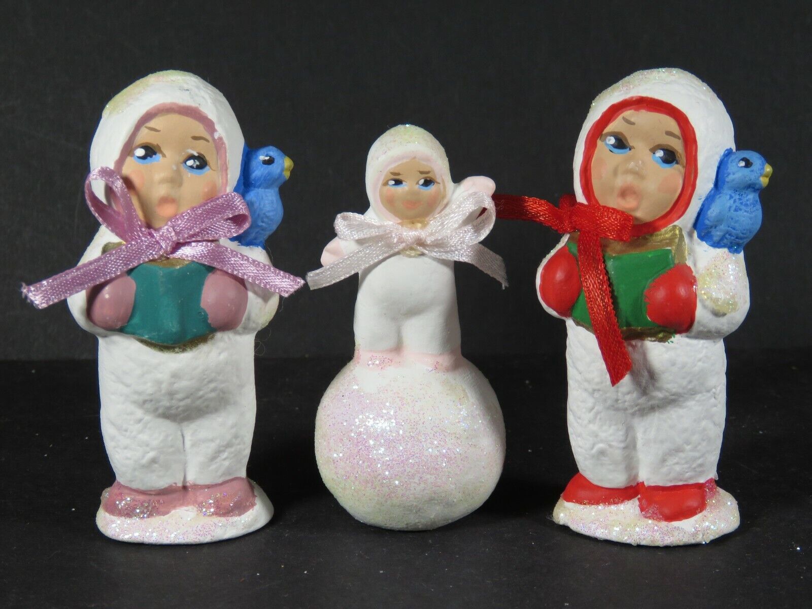 Vintage Snow Eskimo Babies Christmas Figures Glitter Ceramic Hand Painted B3688
