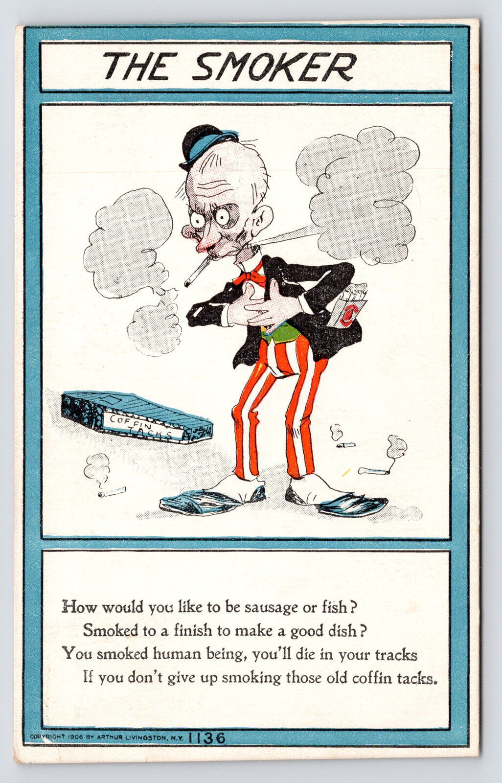 c1900s~1906 The Smoker~Warning~Arthur Livingston New York NY Art Postcard