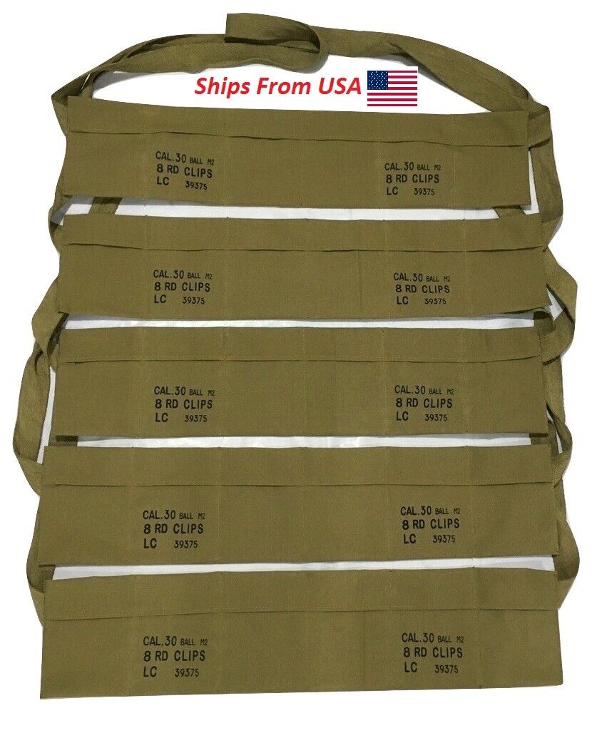 (Pack of 5) US Army Cotton Cloth Bandolier for M1 Garand - US Olive Color