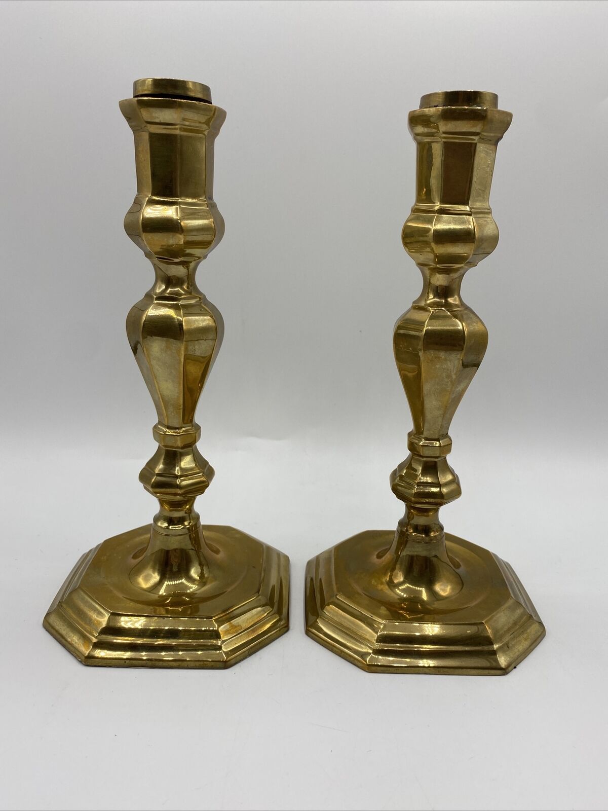 Pair of Brass Candlestick Holders 9 Inch Tall Vintage