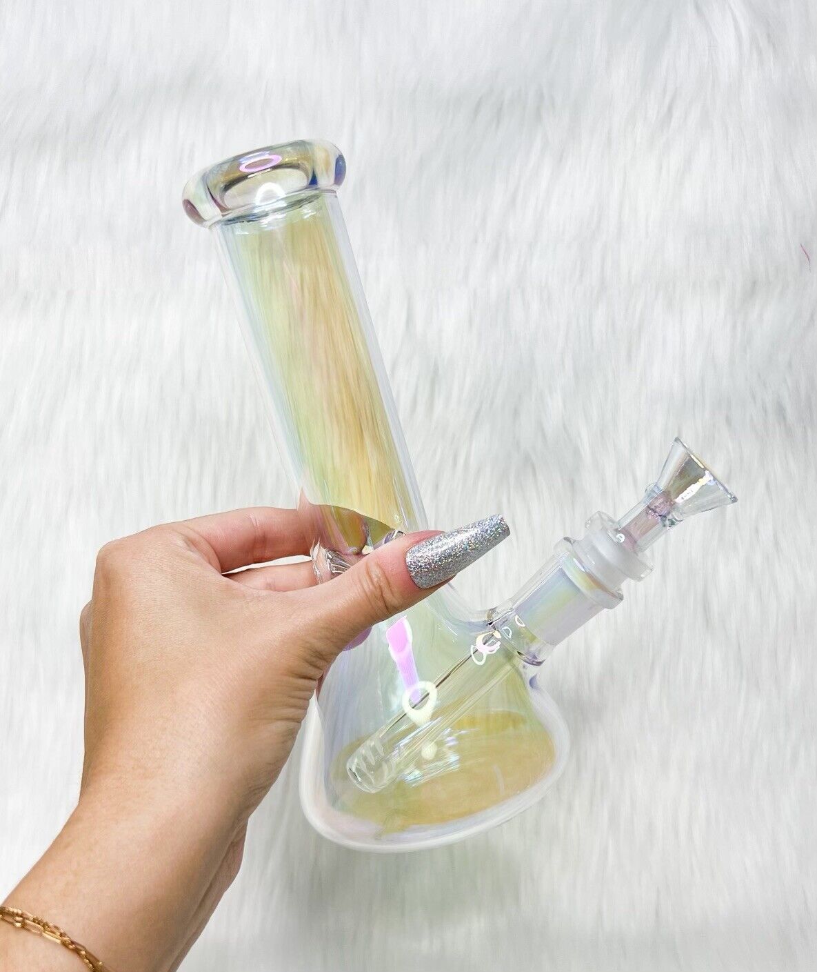 Iridescent 8in Glass Water Pipe Hookah Glass Pipe Pretty Bong Cute Girly