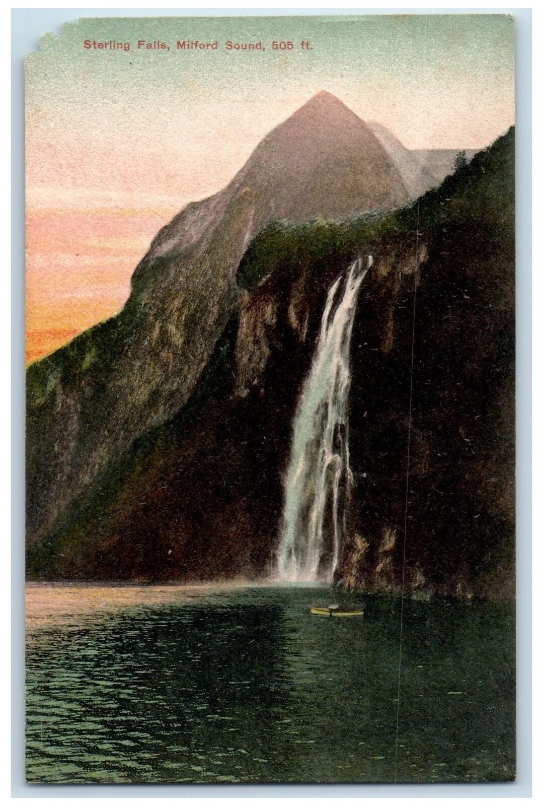 c1910\'s Scenic View Sterling Falls Milford Sound 505 Ft., New Zealand Postcard