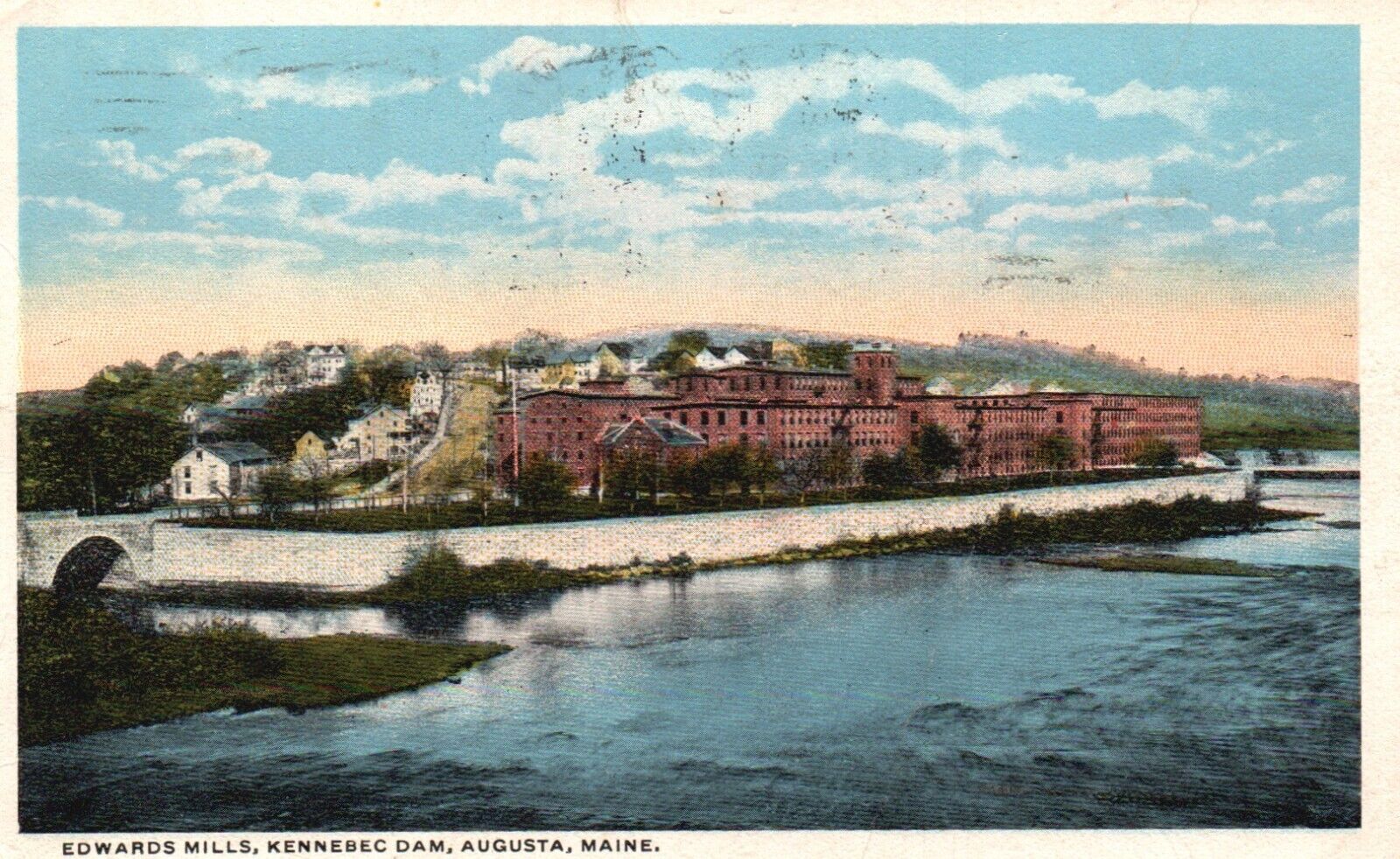 Postcard ME Augusta Edwards Mills Kennebec Dam Posted 1917 Vintage PC H5349