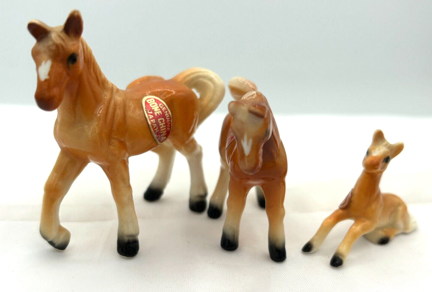 Vtg Mini Palomino Horse Family Figurine Lot of 3 Bone China Ceramic Japan 1960s