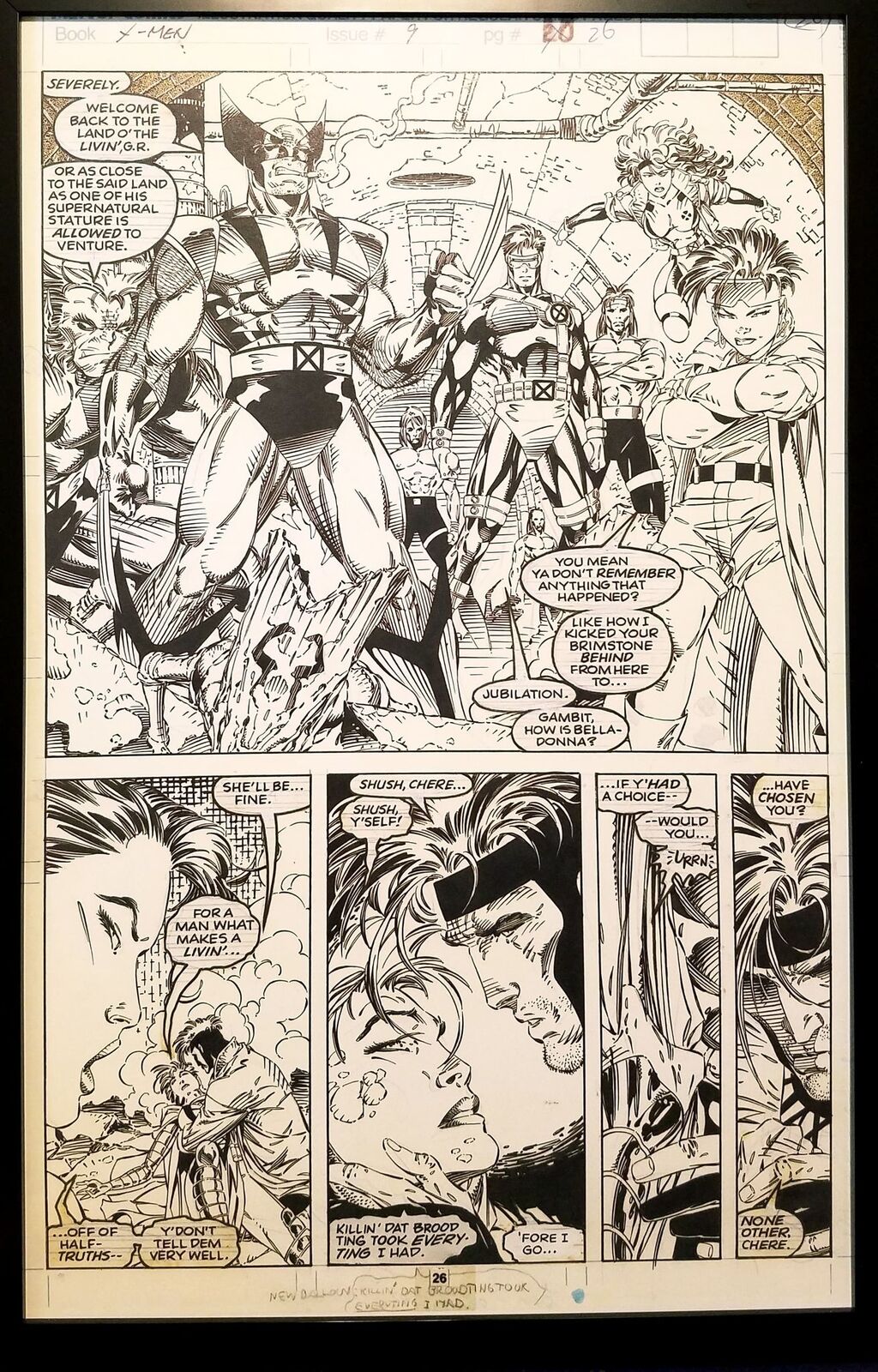 X-Men #9 pg. 26 Rogue Gambit Jim Lee 11x17 FRAMED Original Art Poster Marvel Com