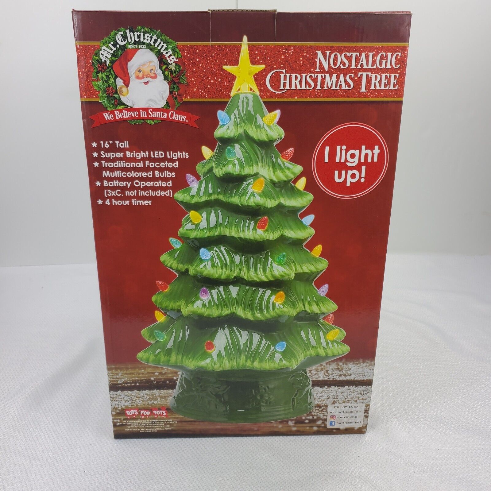 Mr. Christmas Nostalgic Ceramic Christmas Tree Green Light Up Retro 16\