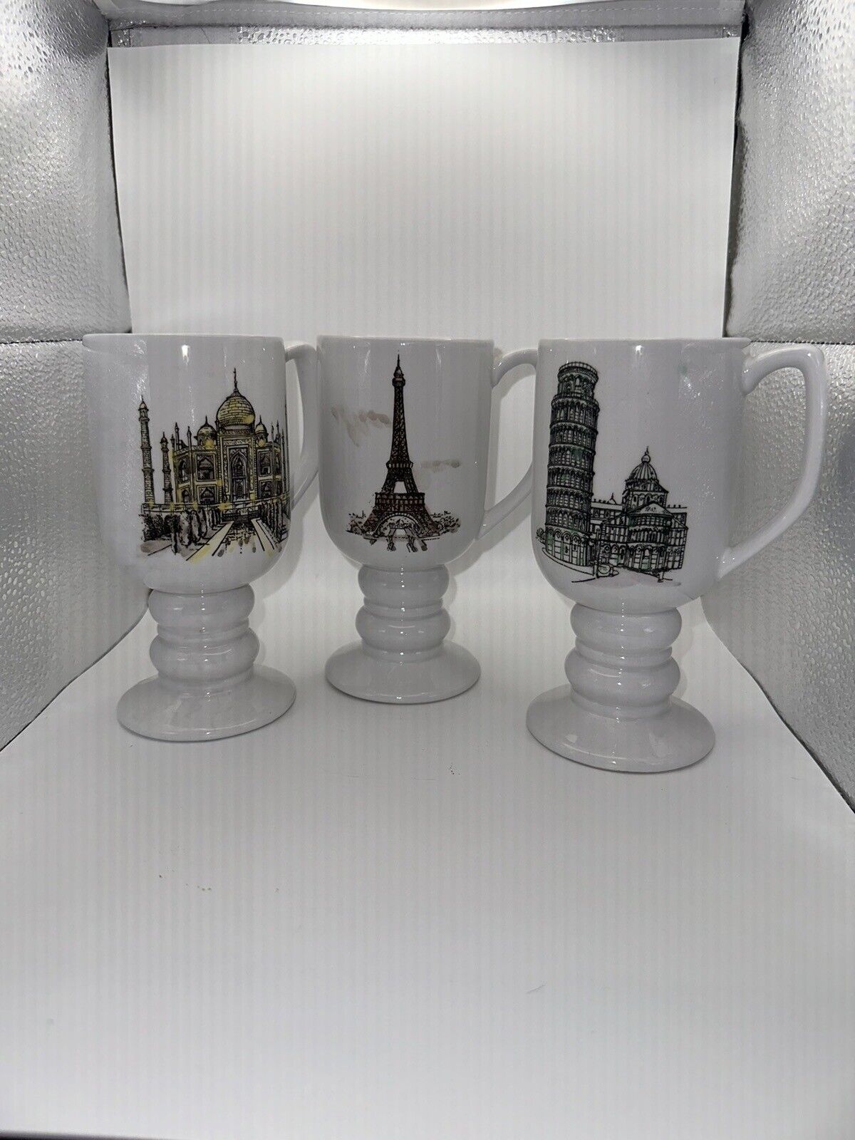 Kaysons Continental 1965 Fine Ironstone China Pedestal Footed Mugs Vintage X3