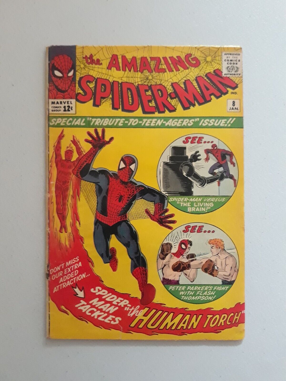 Amazing  Spider-Man 8 Marvel Comics 1964 Human Torch, Living Brain 