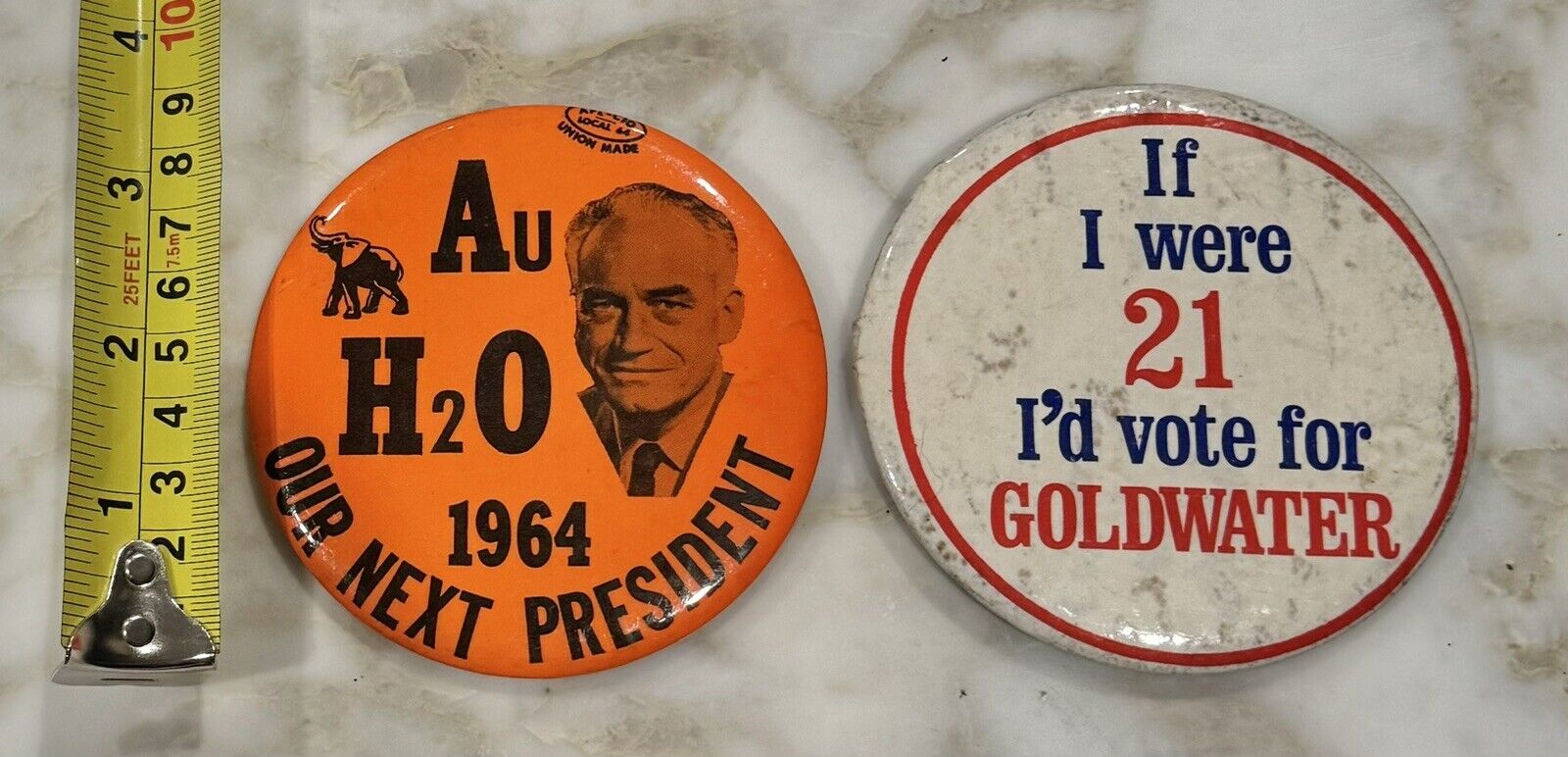 2 Vintage ORIGINAL Barry Goldwater Presidential Campaign Pinback Buttons AU H2O