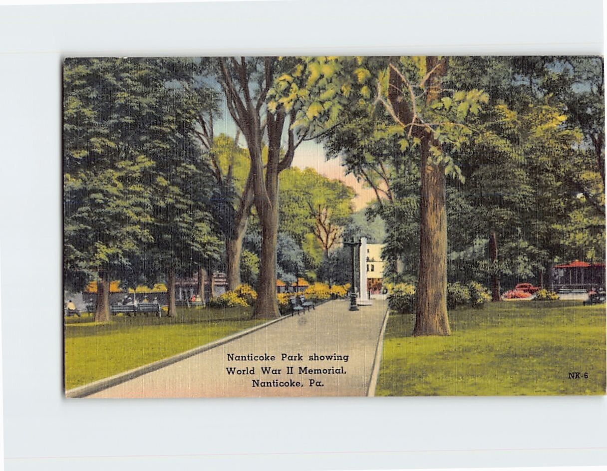 Postcard Nanticoke Park showing World War II Memorial Nanticoke Pennsylvania USA