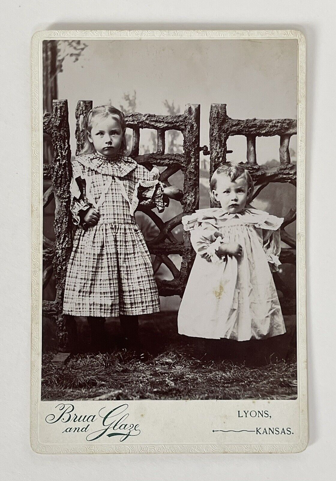 Victorian Cabinet Card Photo Young Girls Sisters  Children Lyons, Kansas Antique