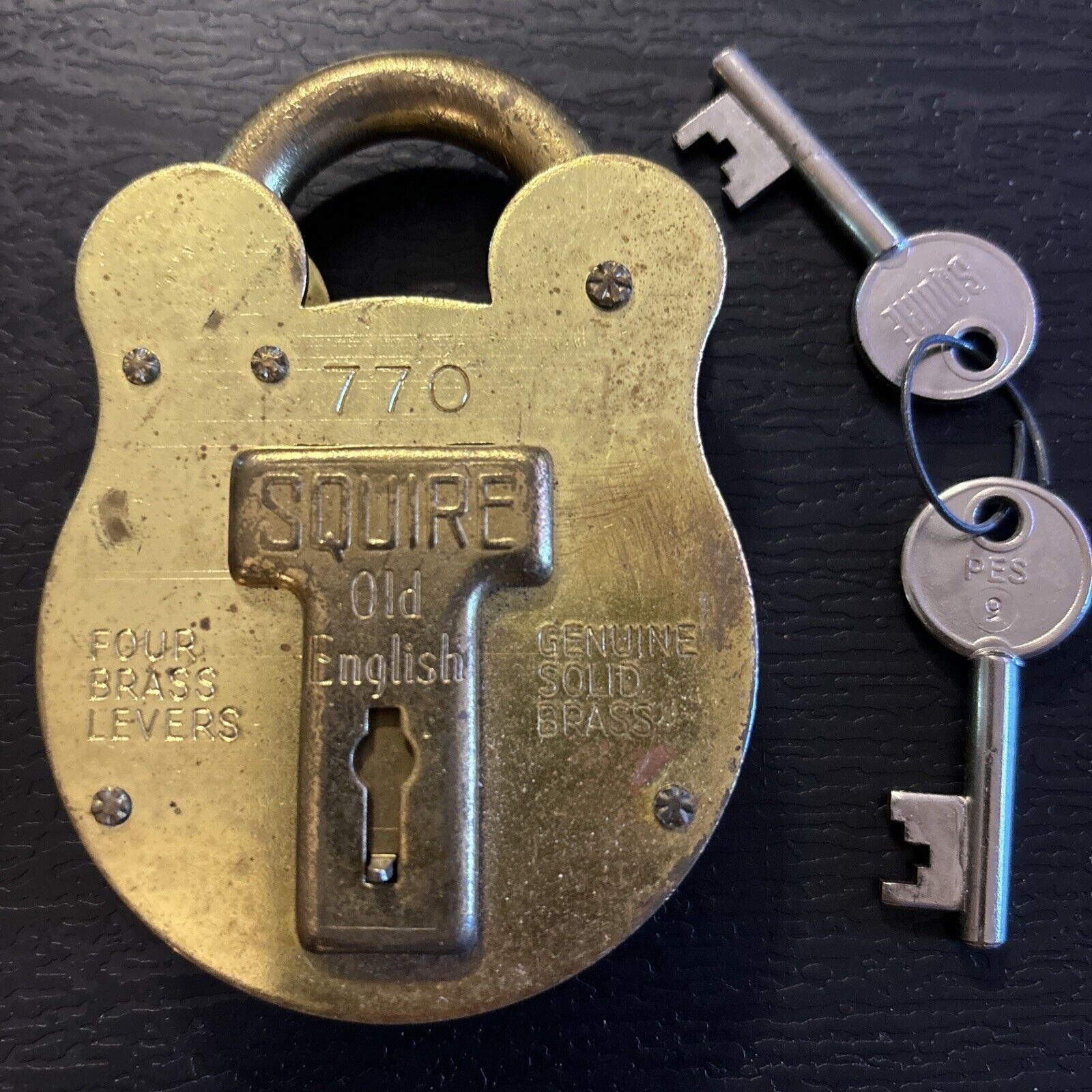 Vintage Made England Squire & Sons #770 Solid Brass Working Lock & Keys