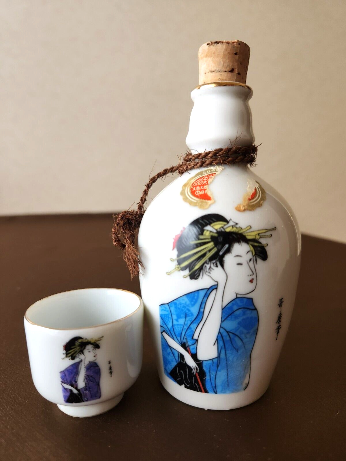 Japanese Ukiyoe Sake Cup Bottle Tokkuri set traditional sake Nihonshu