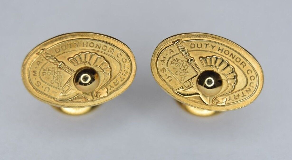 Very Fine WWII to 1960\'s USMA Military Academy West Point Cuff Link Set 10k Gold