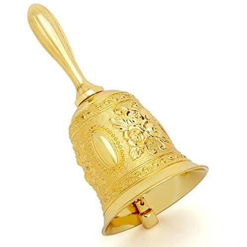 en Hand Bell, Engraved Bell Call Bell Handheld Bell for Wedding, School, Gold