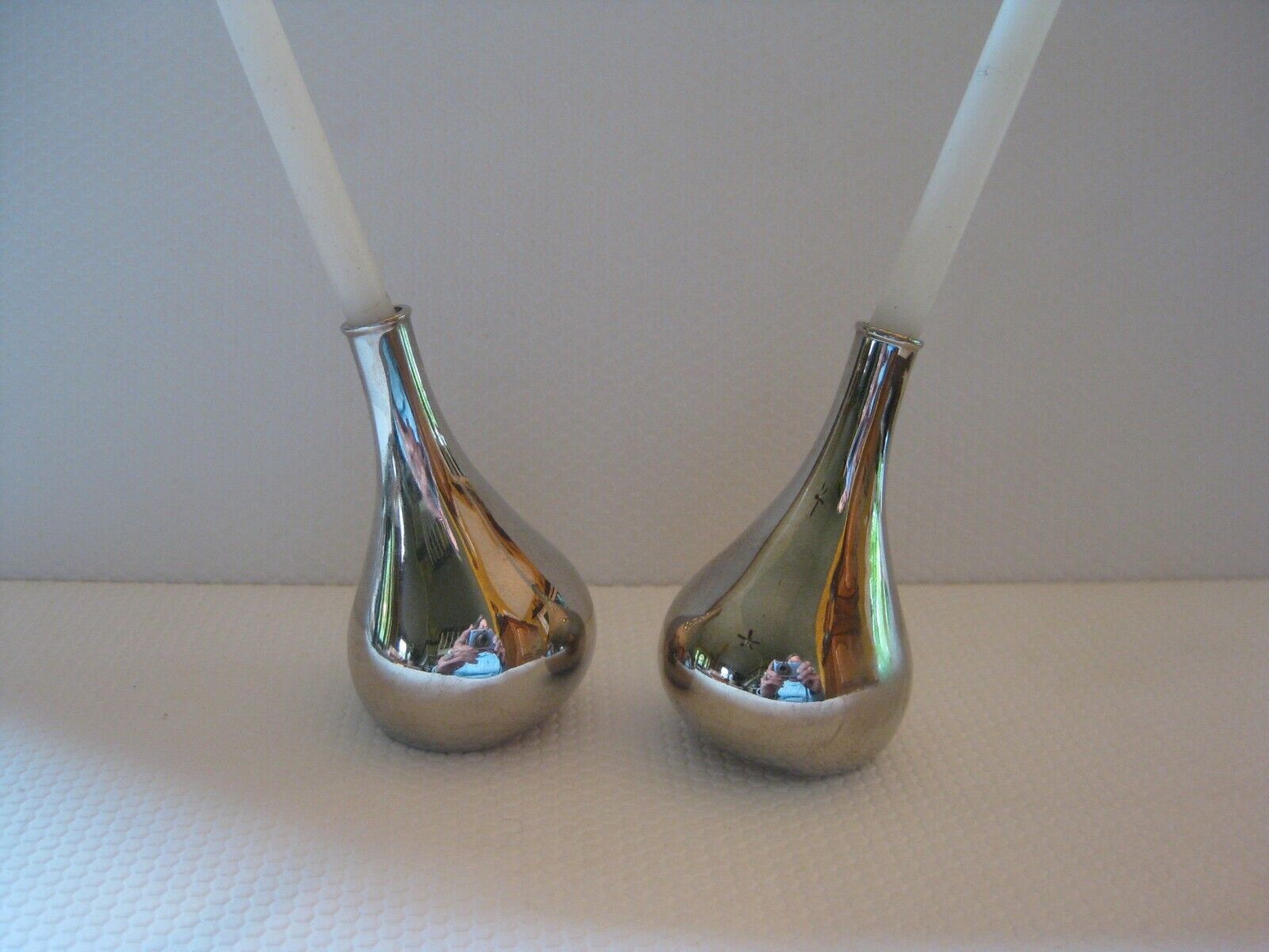 Two Jens-Harald Quistgaard Modernist Silver Plate Teardrop Candle Holders 1960\'s