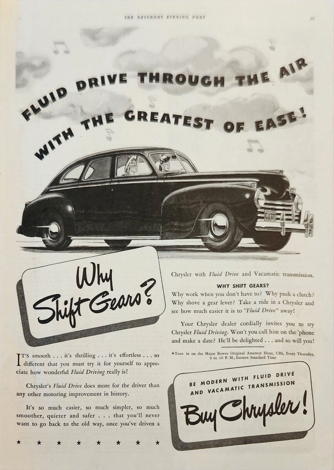 1941 Chrysler Car Vintage Ad Why shift gears fluid drive through the air