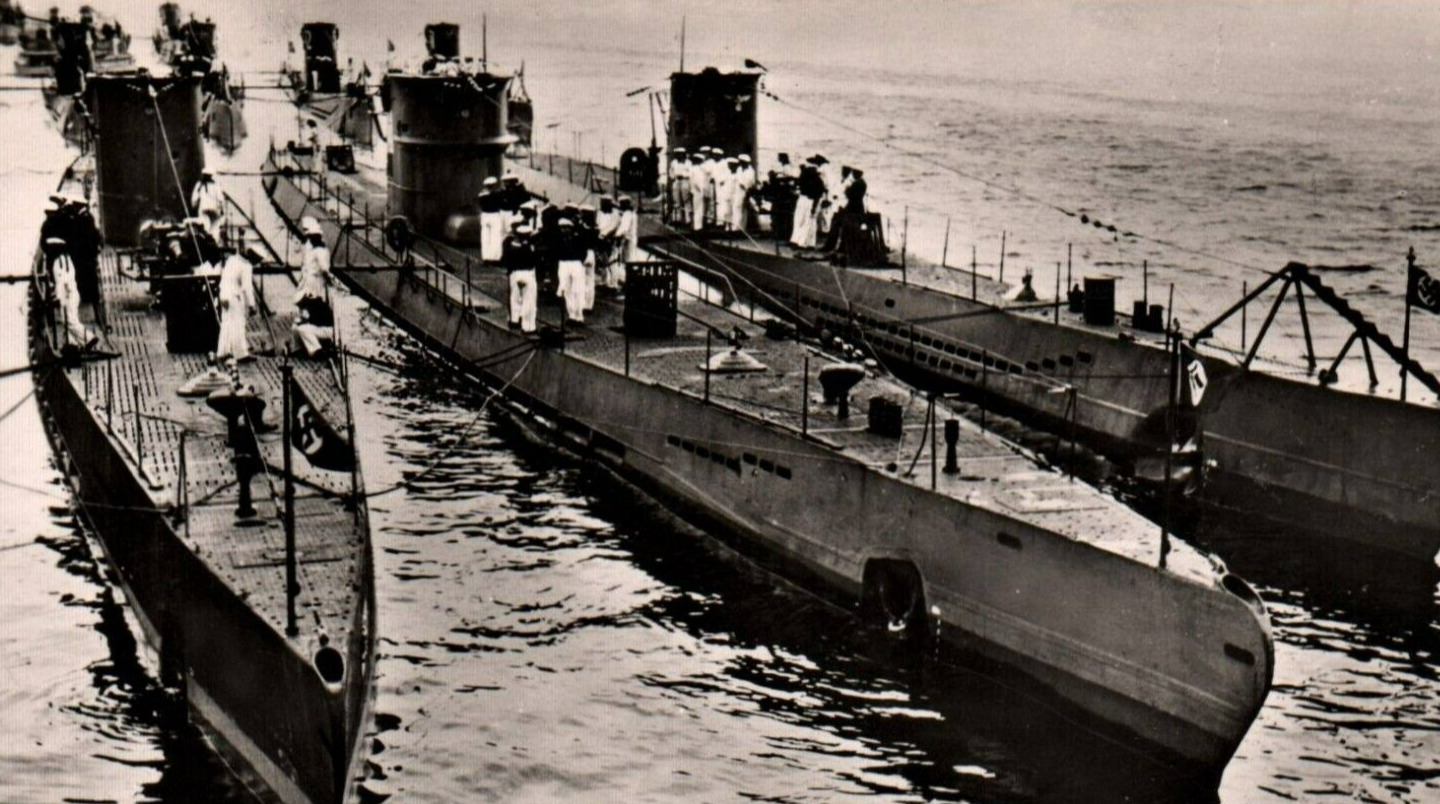 German Navy Submarines in harbor WWI RPPC Postcard