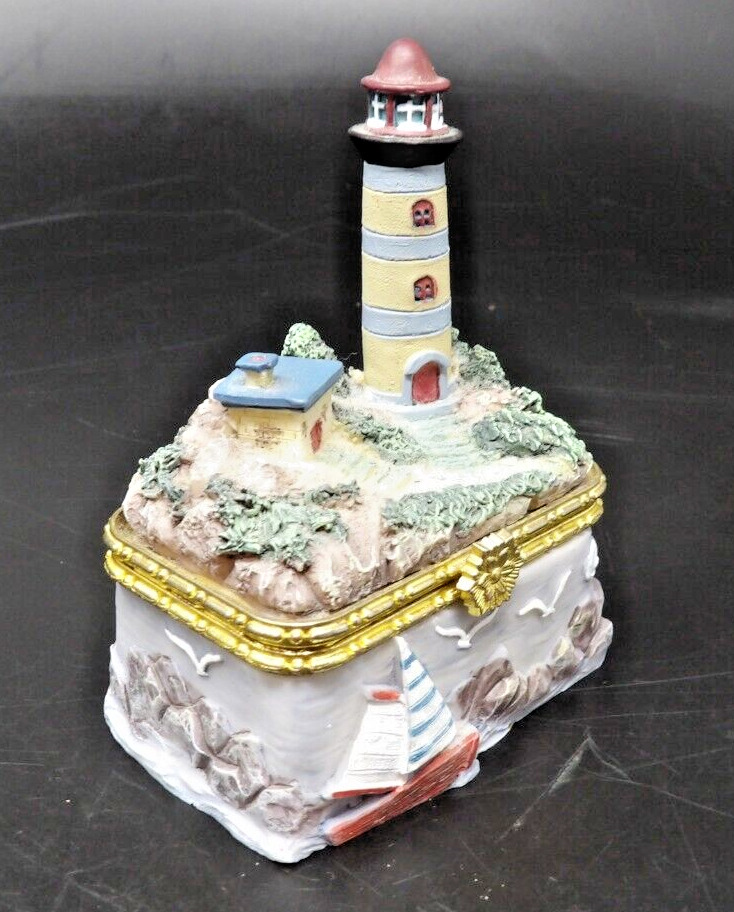 Beachcombers Intl Nautical Lighthouse Themed Hinged Trinket Box