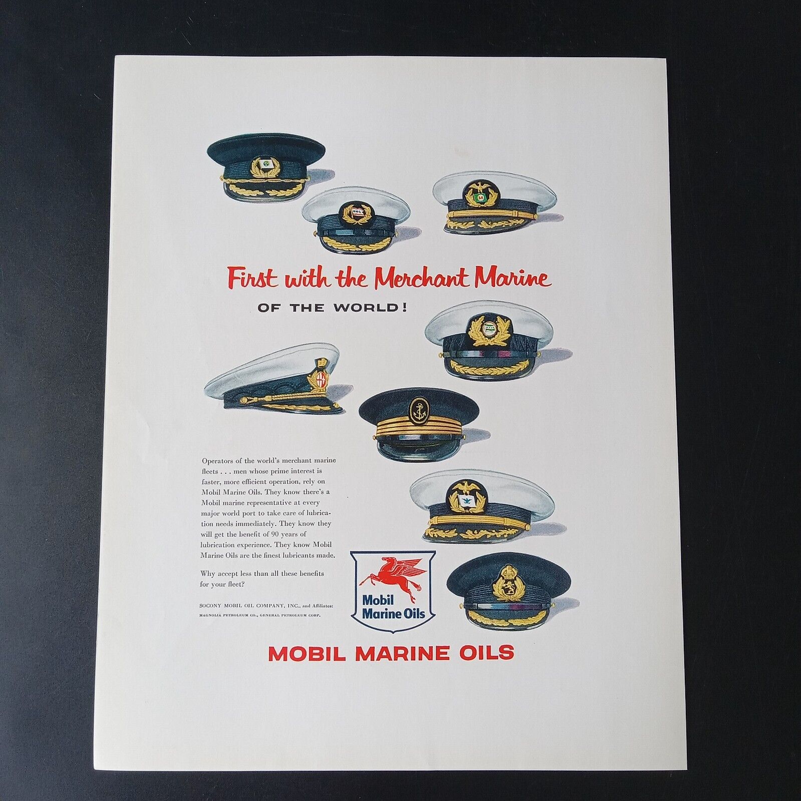 Mobil Marine Oils FIRST WITH MERCHANT MARINE 1956 Print Ad 10.5\