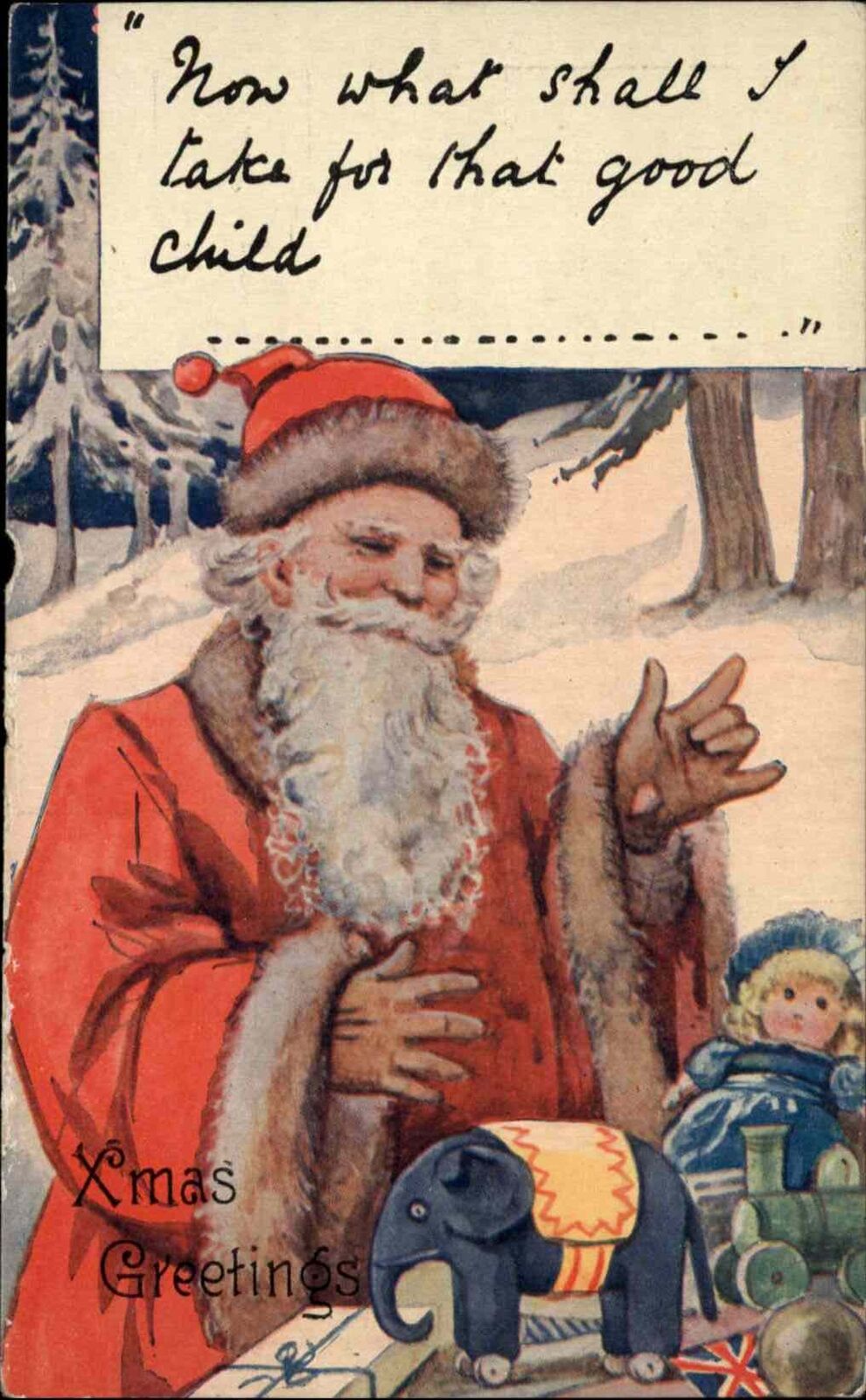 Christmas Santa Claus Toys Bowley? SCARCE c1910 Postcard