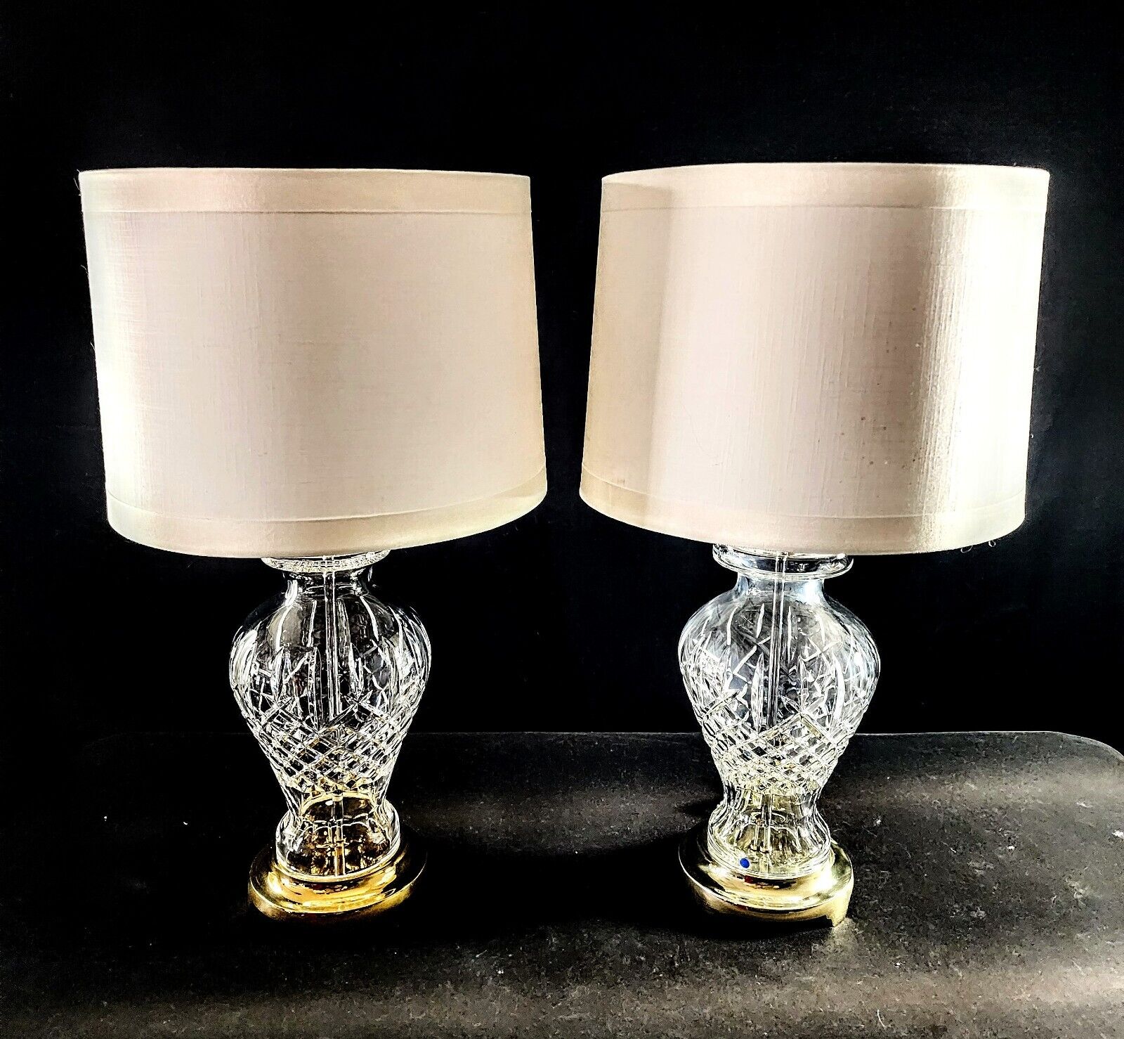 Waterford Araglin Pair of Fine Cut Irish Crystal Urn Style Table Lamps - MINT