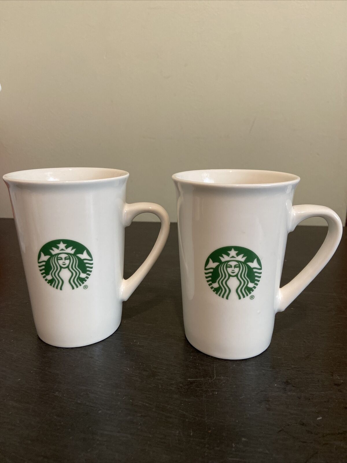 2 Starbucks Ceramic Tall Coffee Mug Classic Mermaid Logo 10oz 2019 White Green