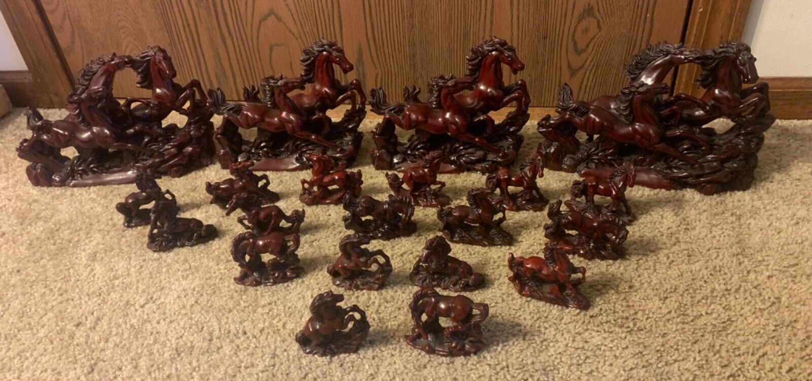 Lot of 21 Red Resin Chinese horses-stallions