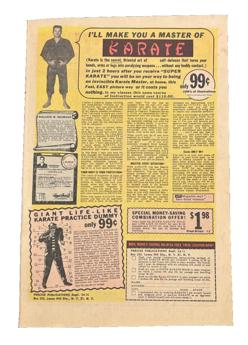 1968 Karate Martial Arts Self Defense vintage print ad