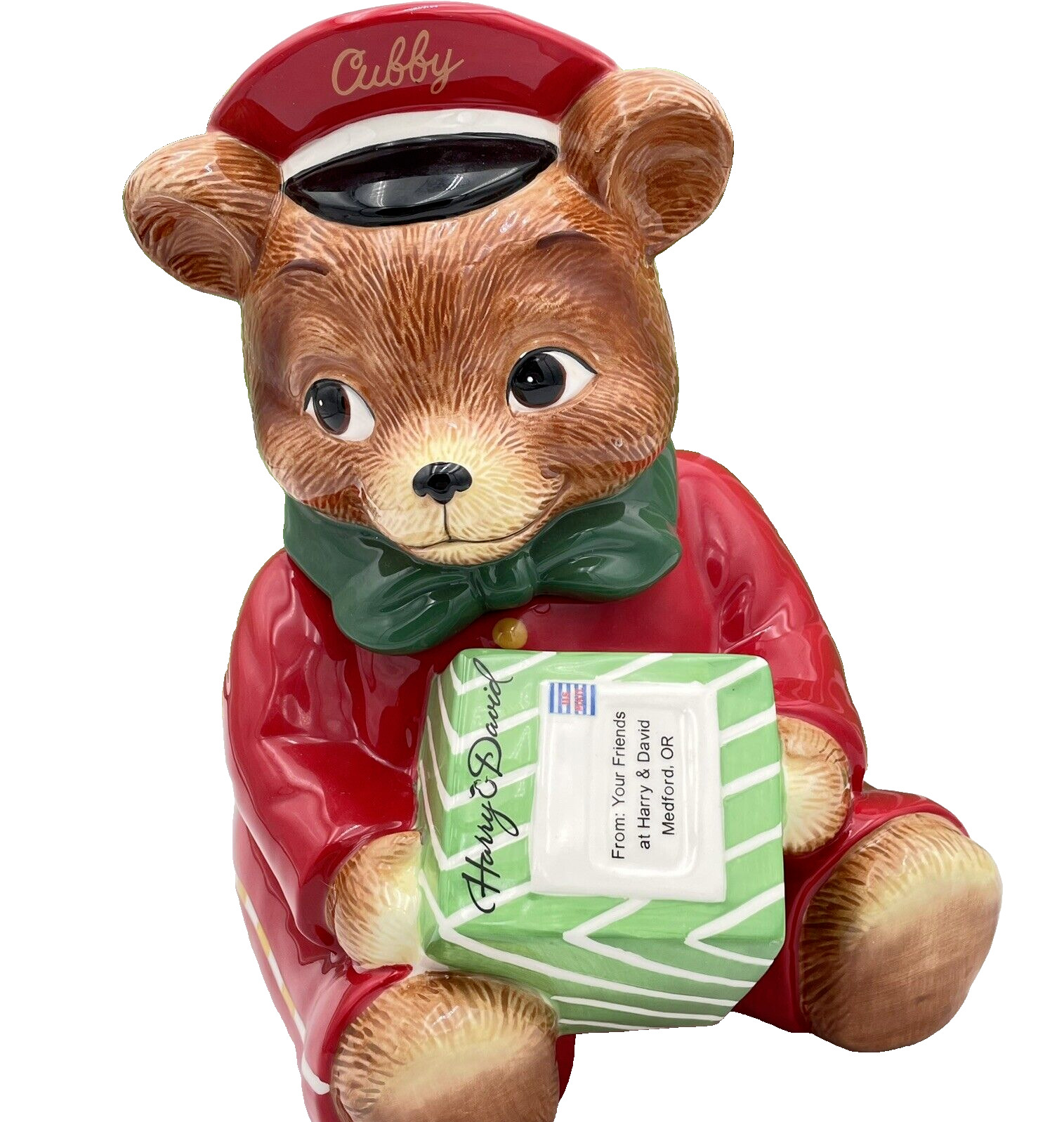 Harry and David Ceramic Cookie Jar 2010 Limited Edition Cubby Bear Delivery Boy