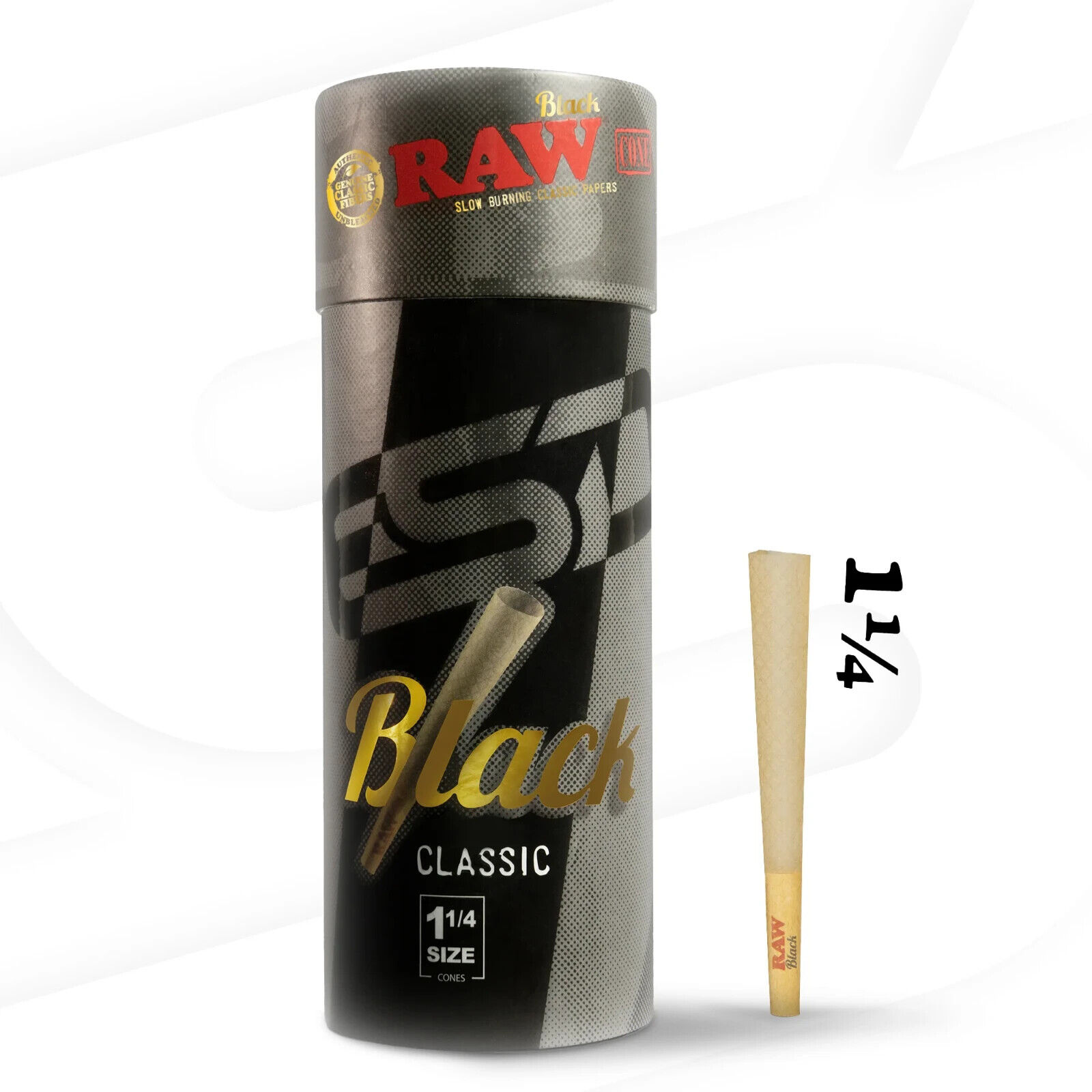 RAW Cones Black 1-1/4 Size | 50 Pack | Natural Pre Rolled Rolling Paper