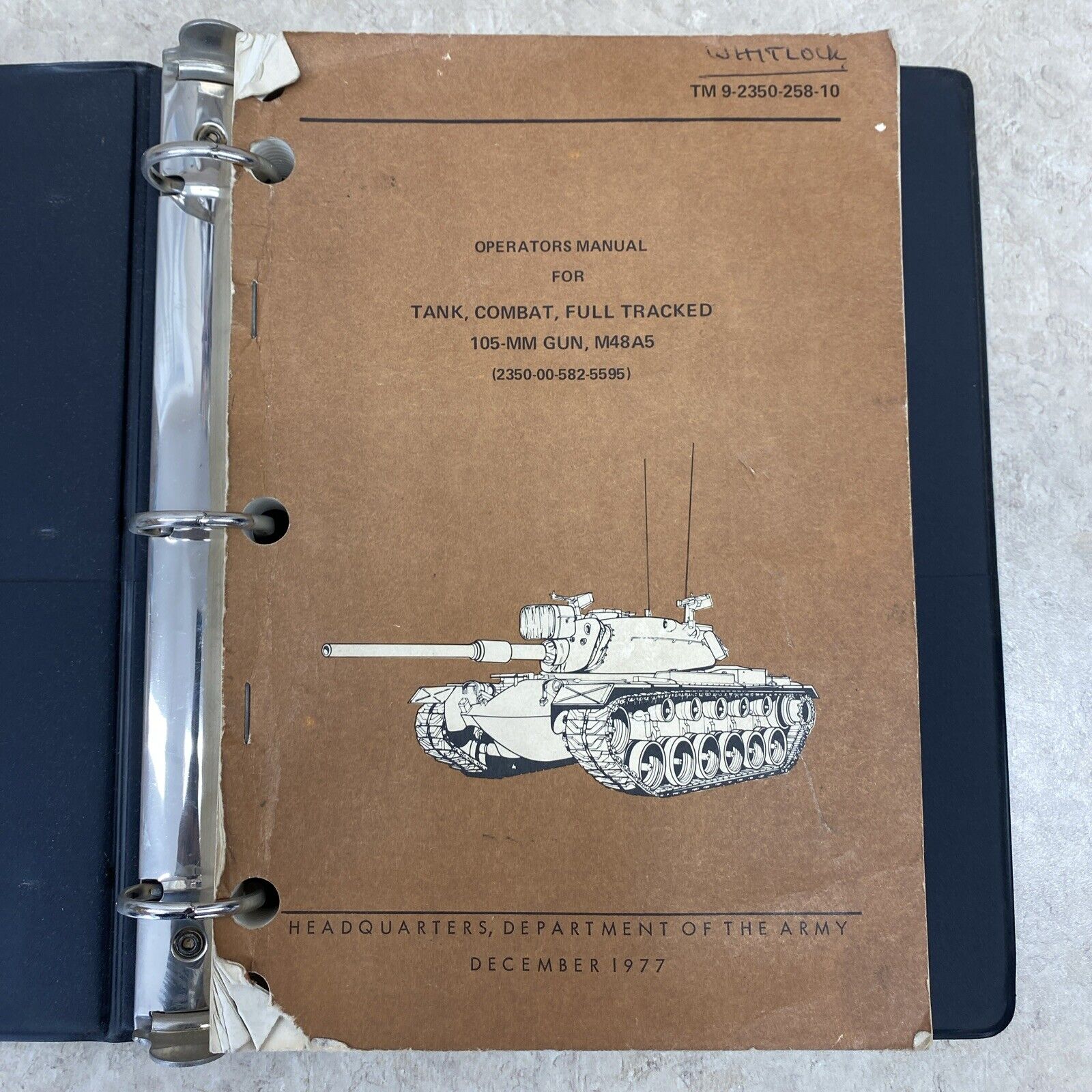 M48A5 Tank Operators Manual Original Dept of The Army 1977 TM 9-2350-258-10