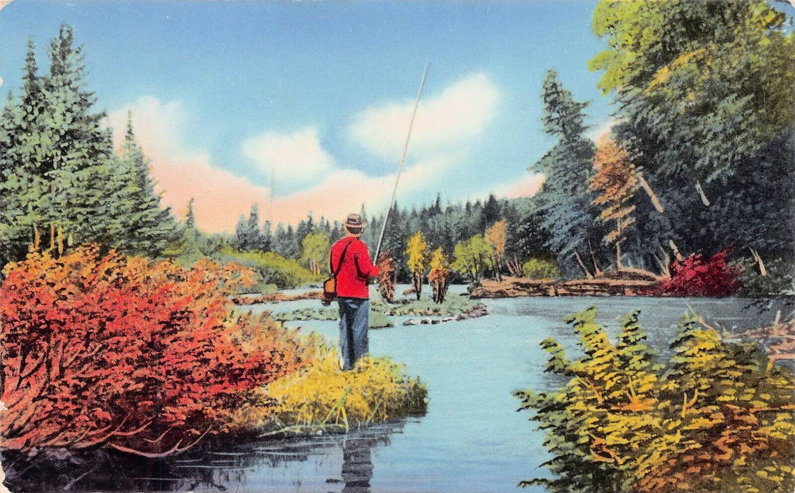Long Lake NY New York Raquette River Adirondacks Trout Fishing Vtg Postcard B29