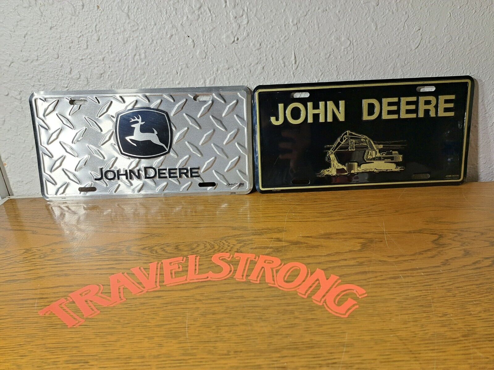 (2) John Deere tractor farm tag license plate truck car black gold diamond #241