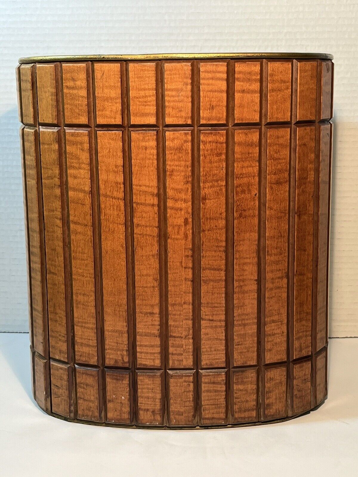 Vintage Gruvwood Mid-Century Modern Walnut Wood Paneled Trash Can Waste Basket
