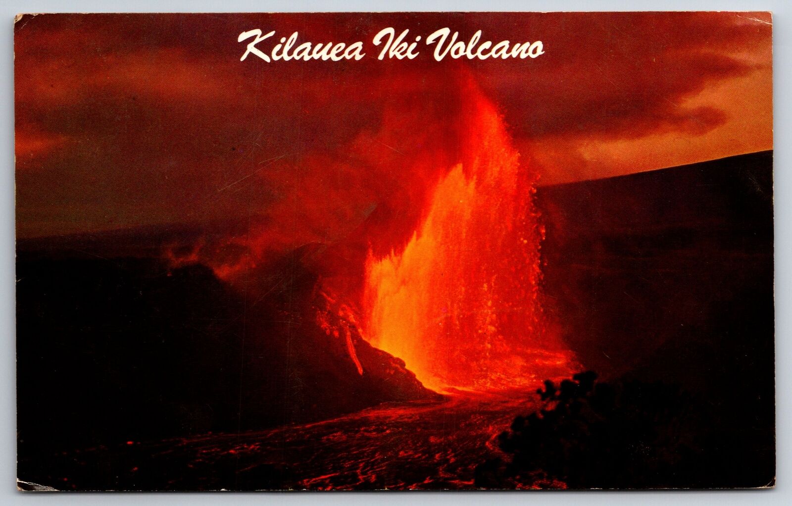Hilo Hawaii~Kilauea Iki Volcano Eruption @ Night~1970 Postcard