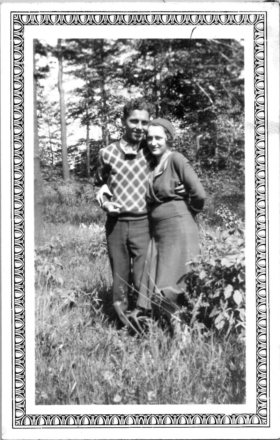 Romantic Boyfriend Girlfriend Fooling Around in the Forest 1920s Vintage Photo