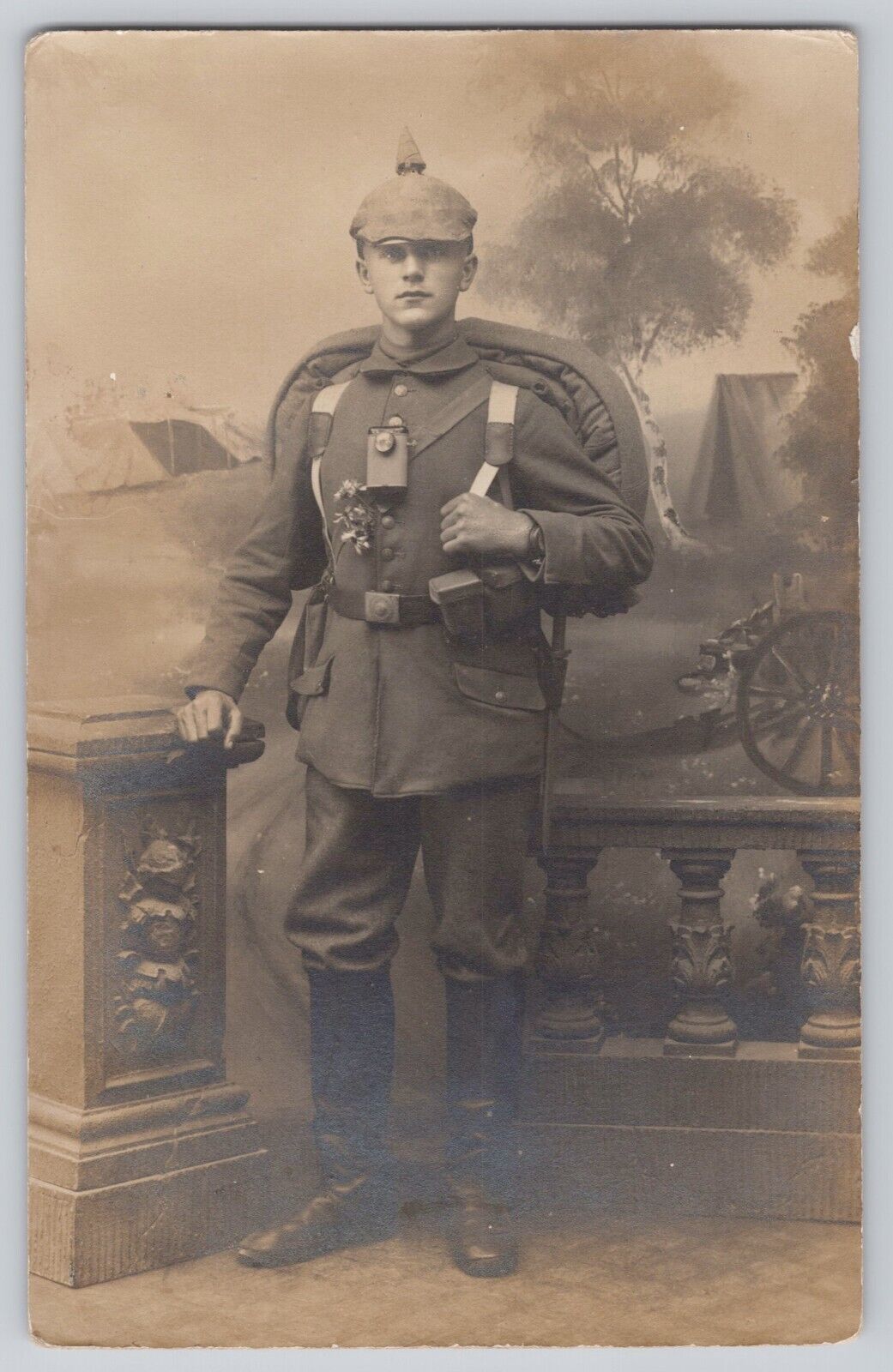 WWI RPPC Young Male German Soldier Portrait Pickelhaube Spiked Helmet Postcard