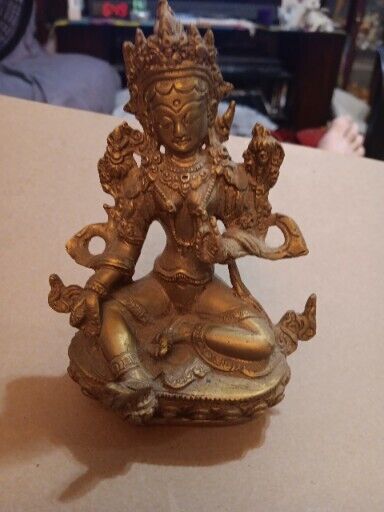 Antique Gilded Bronze Sitting Buddha Highly Decorated Statue