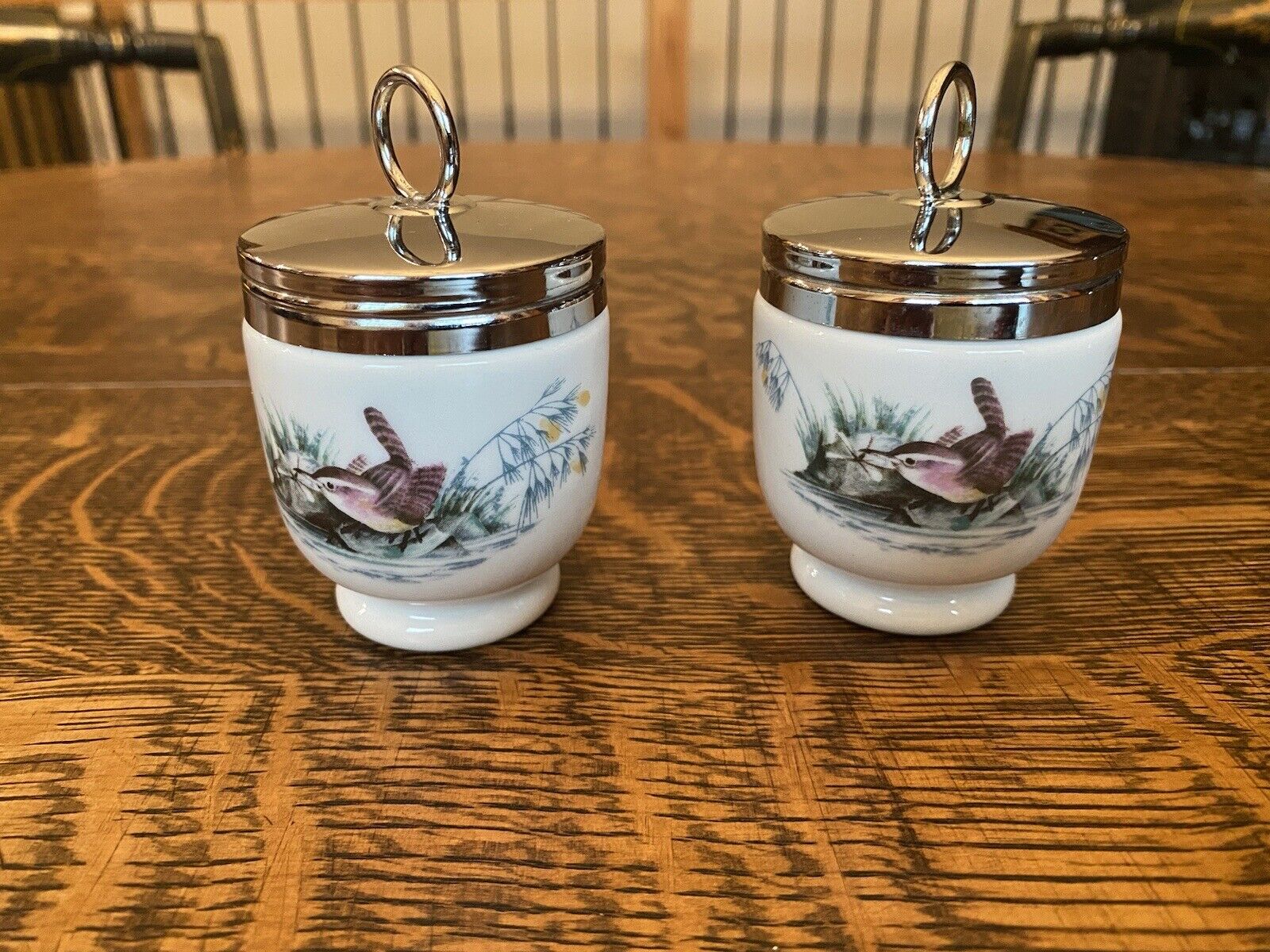 Vintage Royal Worcester Pair Of Egg Cups With Lids