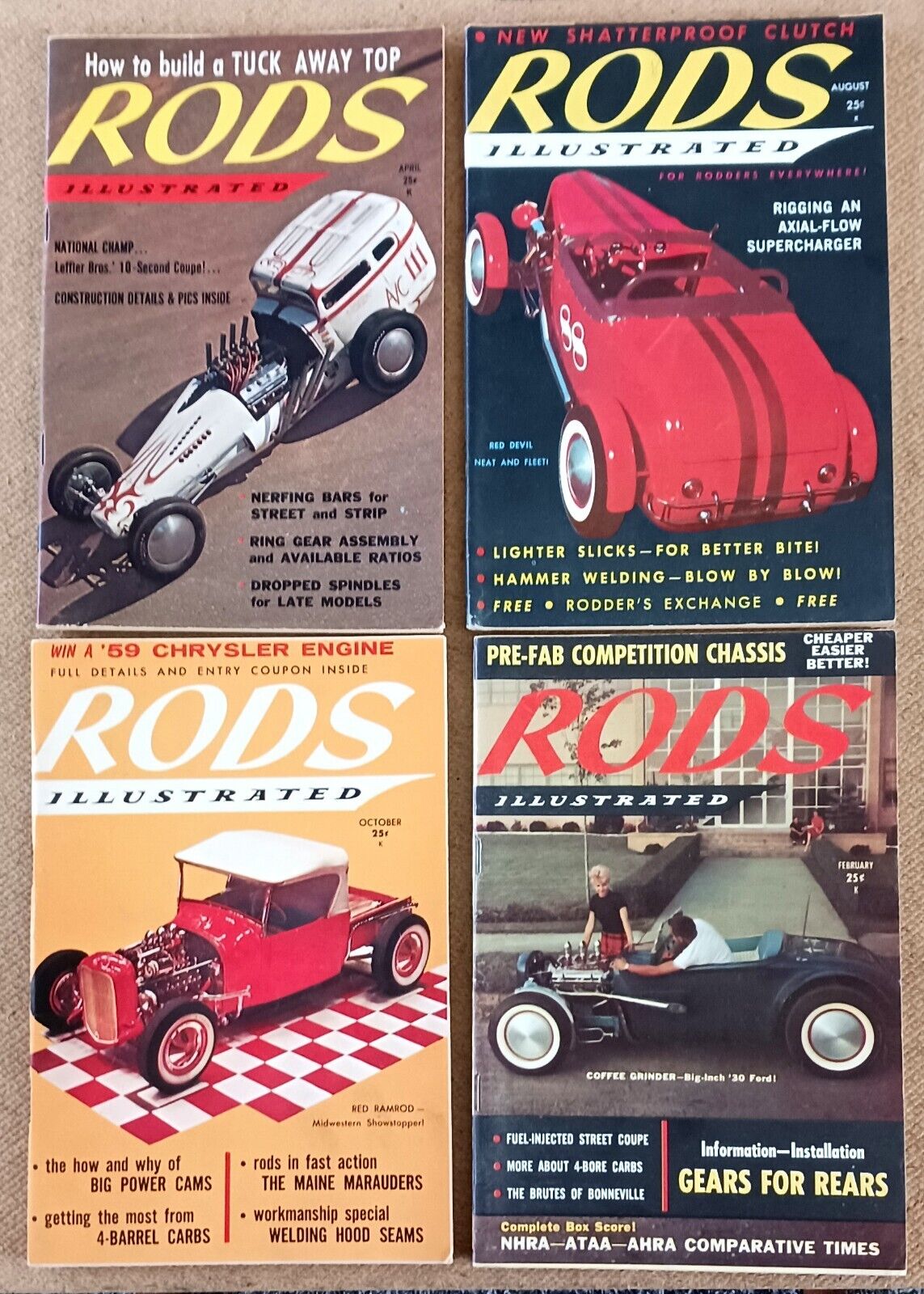 Lot Of 4 Vintage 1958 / 1959 RODS ILLUSTRATED Mini Magazines Hot Rod Rodding Car